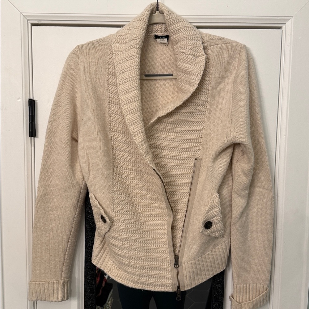 J. Crew cream colored Wool-Blend Cardigan/sweater jacket, size Medium